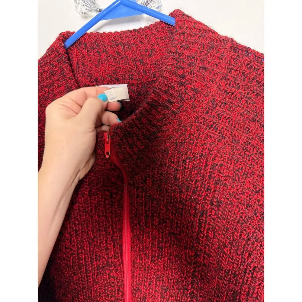 VTG 90s Orvis Mens L Red Marled Knit Zip Cardigan Sweater Elbow Patch Heritage